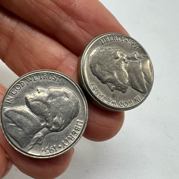 1957 Jefferson Nickels US Five Cent Coin Money Vintage Cuff Links - Picture 4 of 4